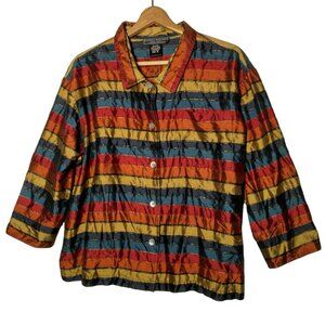 Harris Wallace Bouse Women XL Rainbow Striped Silk Blend Collar Cropped Pride